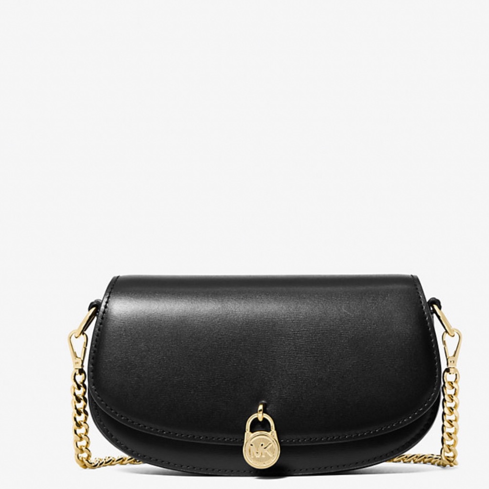 New Michael Kors Black Mila Small Leather Crossbody Bag